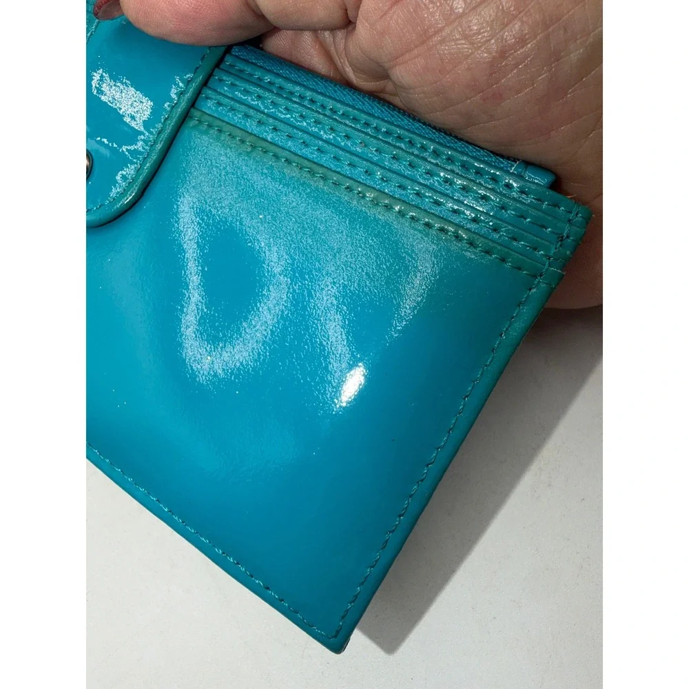 Hobo The Original Teal Patent Leather Wristlet Clutch Wallet Orange Lining